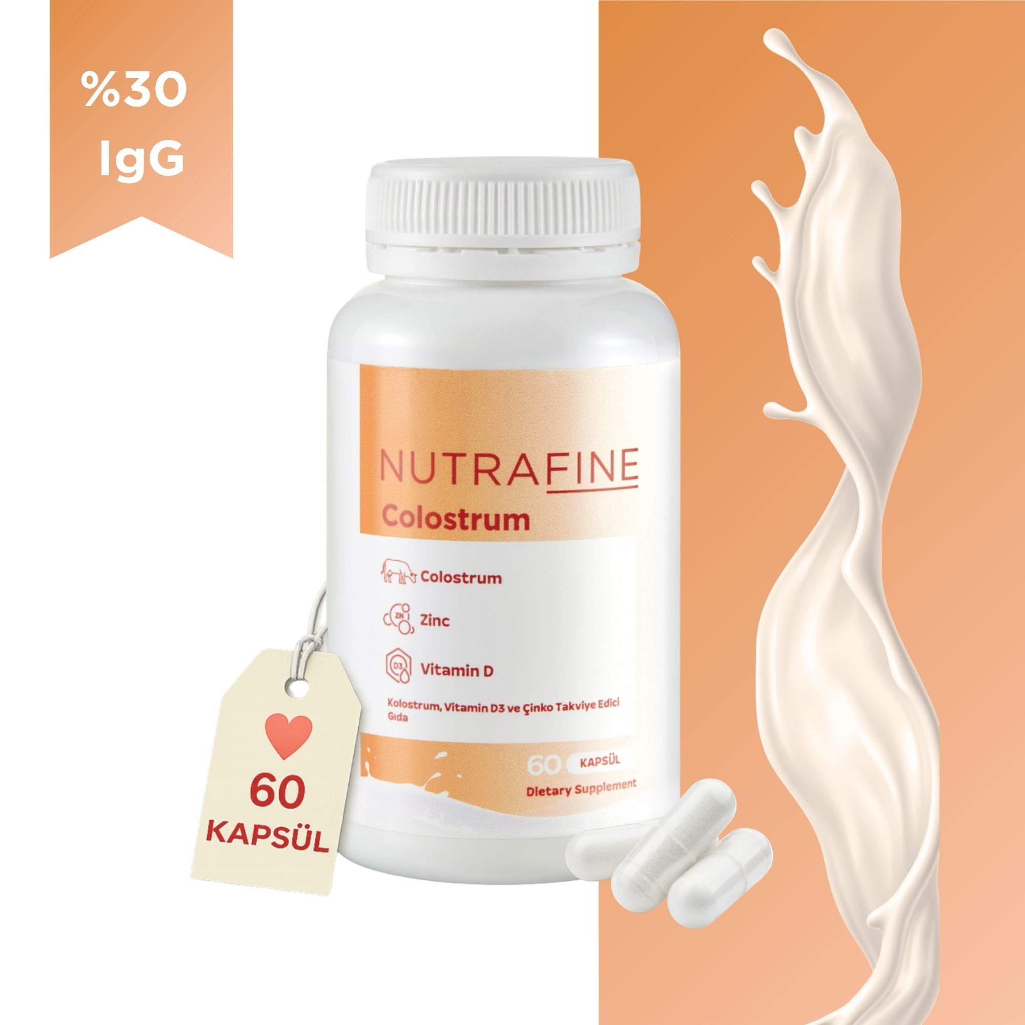 Nutrafine Colostrum 60 Kapseln | Nahrungsergänzungsmittel mit Kolostrum, Zink und Vitamin D3